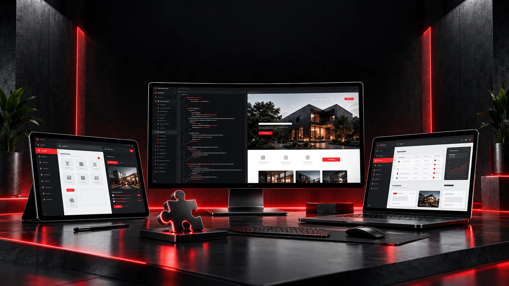 Illustration of development websites on desktop and mobile screens