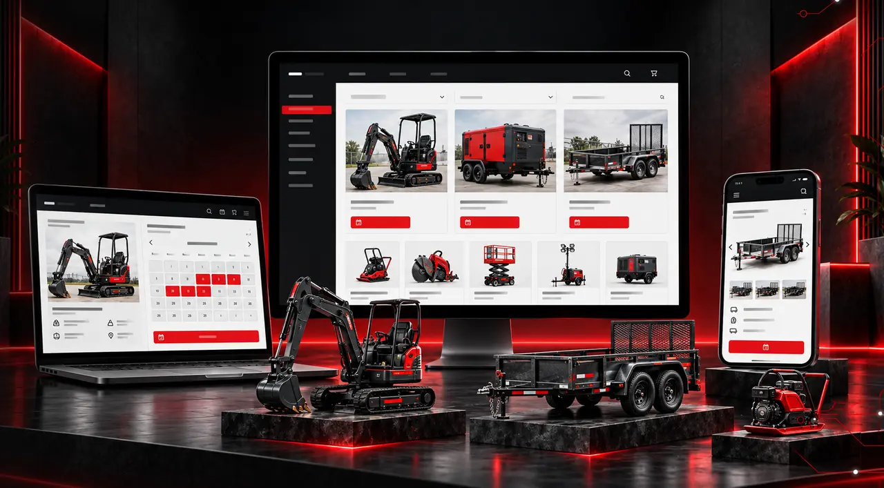 Desktop and mobile website previews for equipment & trailer hire websites