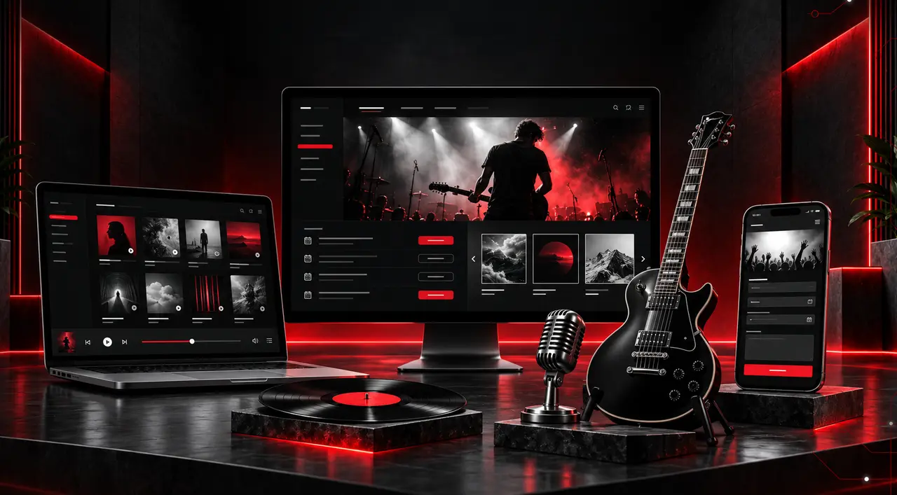 Desktop and mobile website previews for musician websites