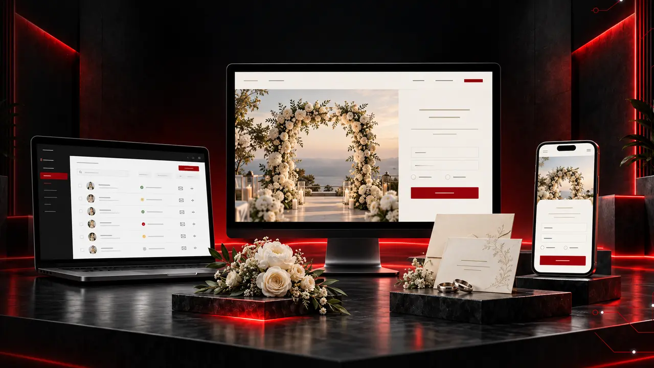 Desktop and mobile website previews for wedding rsvp websites